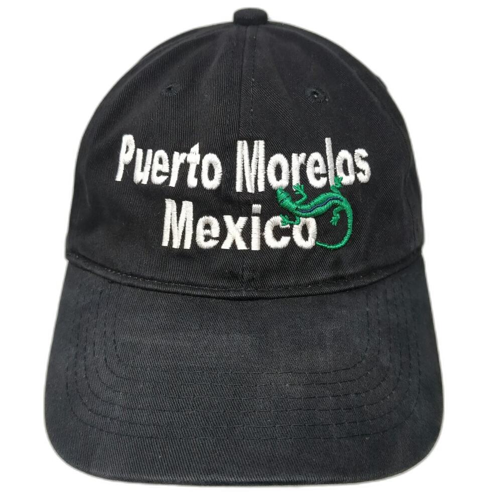 Puerto Morelos Mexico Gecko Lizard Baseball Cap Black One Size Adjustable Hat